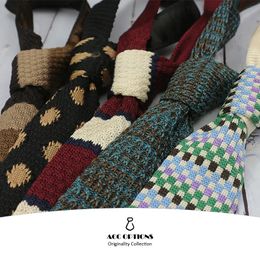 5.5CM Fashion Knitted Ties For Men Navy Brown Striped Neckties College Student Narrow Design Woven Cravat Plaid Shirt Accessory 240314