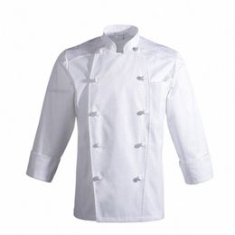 high quality Food service lg sleeve white shirt double breasted chef jacket restaurant workwear men cook profial uniform V4Ph#