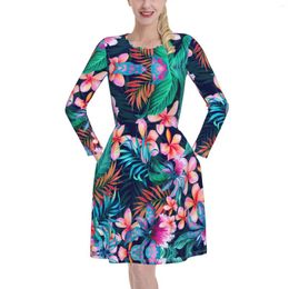 Casual Dresses NOISYDESIGNS Women Dress Hawaiian Tropical Floral Printed O-Neck Long Sleeves Fashion Madam Femenina