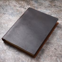 Big Notebook A4 Cowhide Leather Cover Sketchbook Office Retro Looseleaf Gift Lined Blank Journal 240329
