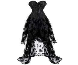 Corset Dress Skirt Set Tutu Lace Sexy Overbust Corsets for Women Gothique Plus Size Costume Burlesque Corselet Victorian Black 2207085907