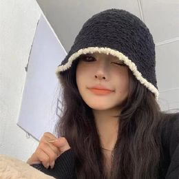 Knitted bucket hat for womens winter cashmere hat Corduroy fisherman hat for womens sun protection hat 240329