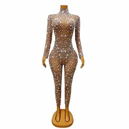special Big Pearls Crystals Nude Transparent Bodysuit Evening Birthday Celebrate Outfit Sexy Singer Rhinestes Jumpsuit f3kk#