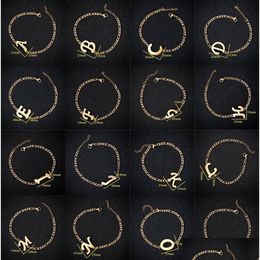 Identification Sier Gold Figaro Chain 26 Letters Bracelet Fashion Stainless Steel Initials Anklet For Men Drop Delivery Jewellery Brace Dhuur