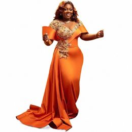 orange Plus Size Evening Dres With Sheer Neck Illusi Lg Sleeves Mermaid Prom Dr Beads Appliques Crystals Birthday Gown x1eA#