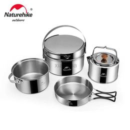 Camp Kitchen Naturehike Camping Cookware Set Kettle Set Outdoor Pot Tableware Kit Travel Kitchen Utensils Hiking Picnic Pot Bowl Pan Kettle 240329