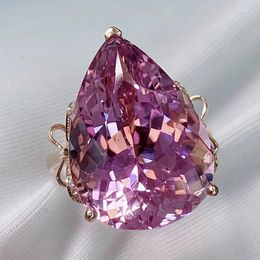 Cluster Rings In Elegant Bowknot Big Diamond Colour Treasure Ring Exaggerated Large Water Drop Purple Zircon Opening Cocktail Party Gift