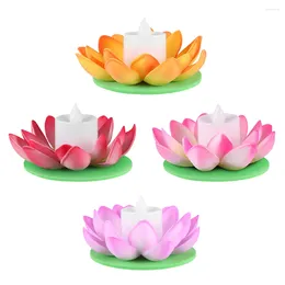 Candle Holders 4 Pcs Battery Candles Lotus Light Swimming Pool Lights