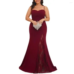 Casual Dresses Women Fishtail Dress Elegant Lace Patchwork Evening With Backless Design Slim Fit Waist For Banquet Prom Events Plus Size