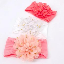 Hair Accessories Solid Colour Flower Baby Wide Headband Soft Stretch Chiffon Band For Infant Born Headwraps Girls