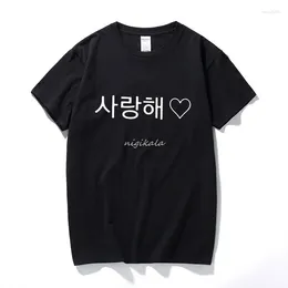 Men's T Shirts Saranghae T-shirt For Men Korean Language I Love You Fashion Funny High Quality Printed Summer Hipster Lovers Slogan Tee