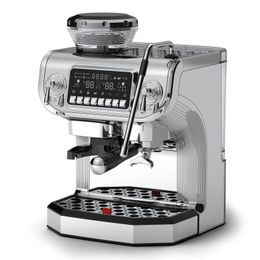 McIlpoog WS-TC530 Espresso Machine med mjölkklädare, semi automatisk kaffemaskin med kvarn och med 6 tum stor skärm