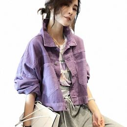 purple Denim Coat Female Short Korean Versi 2024 Spring Autumn Clothes Everything Loose Small Jacket Fat Sister Student Top a5F5#