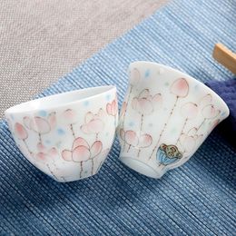 Cups Saucers 4pcs/set Chinese Hand Drawn Lotus Ceramic Teacup Water Cup Boutique Tea Bowl Porcelain Set Drinkware Master