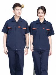 summer Short Sleeve Work Clothes Set For Men Auto Repair Workshop Uniforms Engineering Labor Protecti Worker Coveralls Factory J7uV#