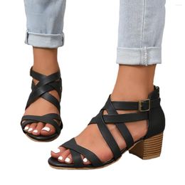 Dress Shoes Women's Sandals Summer Footwear Medium Heel Ladies Fashion Zipper Female High-heeled 2024 Trend For Women 43