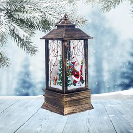 Candle Holders Lighted Christmas Snow Globe Lantern: Santa Claus Lantern Xmas Night Light Water Snowing Glittering Decorative