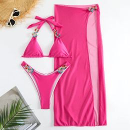 Yellow Sexy Rhinestones Bikinis 2024 Women Swimwear Female Swimsuit Swimming Bathing Suits Brazilian Bikini Set Beachwear Bather