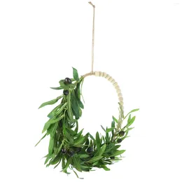 Decorative Flowers Artificial Garland Wood Beads Design Wreath Home Emulation Wooden Decor Green Wreaths Front Door