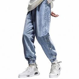 ripped Jeans Men's Ankle-Length Hip Hop Pants Loose Korean Clothes Casual Joggers Trousers Streetwear Male Letter Print Pants 54l3#