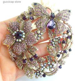 Pins Brooches FashionExit amethyst rhinestone zircon butterfly chest suitable for womens luxurious and elegant pin clothing accessories Jewellery gifts Y240329