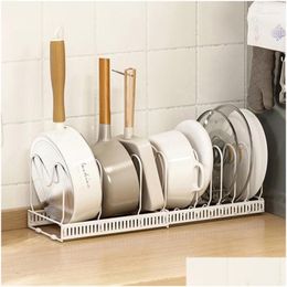 Kitchen Storage Organization Organizer Pot Lid Rack Stainless Steel Spoon Holder Shelf Cooking Dish Pan Er Stand Accessories Drop Deli Dhwpc