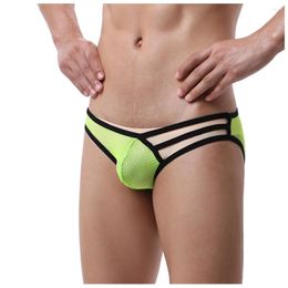 Underpants JAYCOSIN 2024 Men's Sexy Solid Color Net Speed Opening Super Thin Breathable Underwear Bandage Elastic Briefs Rainbow