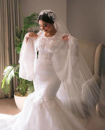 Elegant White Mermaid Wedding Dresses 2024 Fashion Ruffles Appliques Dubai Bridal Gowns Floor Length Formal Dress Vestidos De Novia