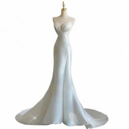 luxury White Satin Wedding Trailing Mermaid Maxi Dres for Bride Elegant Lg Prom Evening Guest Cocktail Party Women Dr o8ZV#