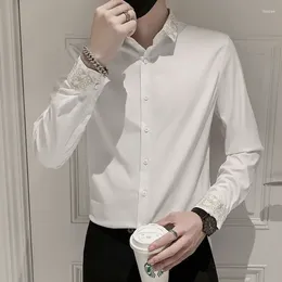 Men's Dress Shirts Shirt And Blouse Geometric Male Top Business Clothes Graphic Long Sleeve Black Luxury In Designer Original Slim Fit I