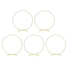 Party Supplies 5Pcs Metal Curved Base Floral Hoop Centrepiece Kit For Table Gold Wreath Rings With Stands Decorations