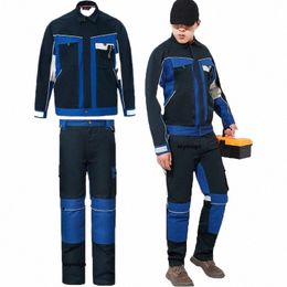 100%cott Working Suit For Man Mechanic Welding Suit Knee Pads Men's Multi Pockets Coverall Electrician Auto Repairman Uniforms A2VT#