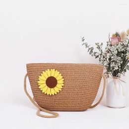 Bag Female Flower Zipper Shoulder Messenger Crossbody Ladies Fashion Straw Weave Beach Vacation Purse Streetwear