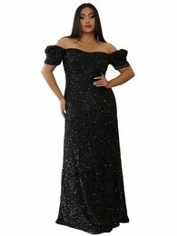 missord Black Sequin Plus Size Evening Dr Elegant Women Off Shoulder Short Sleeve A-line Wedding Party Prom Dres Lg Gown l87B#