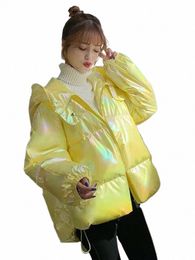 women's Jacket Colourful Glossy Surface Hooded Cott Coat Winter Korean Fi Thicken Parkas Womens Clothing Loose Warm Tops 206D#