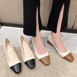 Dress Shoes Women's Fashion 2024 Square Head Color Matching Casual Professional Sole Heel Thick