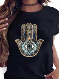 lw Plus Size Hamasa Hand Eye Print T-shirt estiva T-shirt casual T-shirt da donna Plus con stampa geometrica manica corta Fi Graphic Tee 595o #