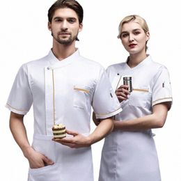 canteen Staff Work Clothes Rear Kitchen Chef Catering Clothing Kitchen Clothes Short Sleeve Cake Shop Baking Cooking Uniform Sum 61ar#