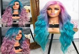 Natural wave Synthetic Wig pink Ombre blueblue ombre purple rose net wig Womens Full Wavy Hair Synthetic Wig Heat Resistant Fibe5185248