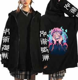 2023 Anime Jujutsu Kaisen Zip Up Hoodies Autumn Ryomen Sukuna Manga Autumn Winter Men Women Plus Size Zipper Sweatshirt Jacket a7ND#