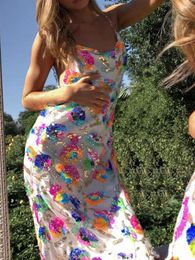 Casual Dresses Women S Summer Long Cami Dress Shine Sequin Metal Chain Spaghetti Strap Cowl Neck Party Beach Slit Slim