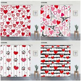 Shower Curtains Valentine's Day Curtain Red Heart Paris Tower Black White Stripes Modern Simple Fabric Woman Girl Home Bathroom Decor Set