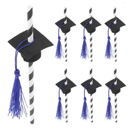 Disposable Cups Straws 12 Pcs Cocktail Decorations For Drinks Grad Party Supplies Straw Drinking With Graduation Cap