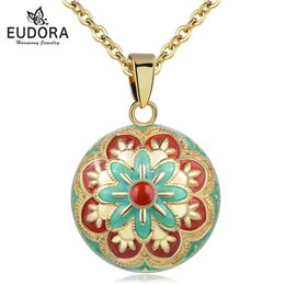 Eudora Unique Enamel Craft Flower Bell Ball Pendant Harmony Bola Necklace Angel Caller Jewelry gift for Pregnant wife 240329