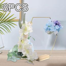 Decorative Flowers 16x Floral Hoop Iron Ring Centrepiece Craft Hexagonal With Wooden Base Rings For House Party Holiday Couples Kids