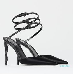 Женские модельные туфли на высоком каблуке со спиральным ремешком, туфли-лодочки на низком каблуке с острым носком для вечеринок