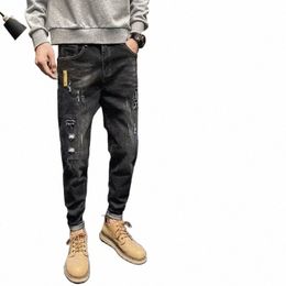 ripped denim jeans men's 2021 new Korean trendy brand straight loose slim-fitting casual hole hip hop teenager lg pants g0nl#