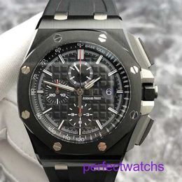 AP Tourbillon Wrist Watch Royal Oak Offshore Series 26402CE Black Dial Ceramic Material Red Needle Timing Mechanical Watch Mens Transparent Bottom 44mm
