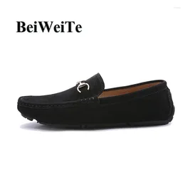 Walking Shoes BeiWeiTe Men's Summer Geunine Leather Loafers Breathable Slip On Trail Black Anti-skid Camping Outdoor Sneakers