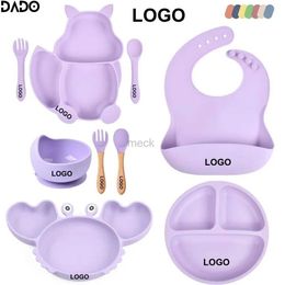 Cups Dishes Utensils Custom Name Baby Led Weaning Supplies Silicone Dishes Feeding Set Suction Cup Bowl Divided Plate Kids Eating Kit Tableware 240329